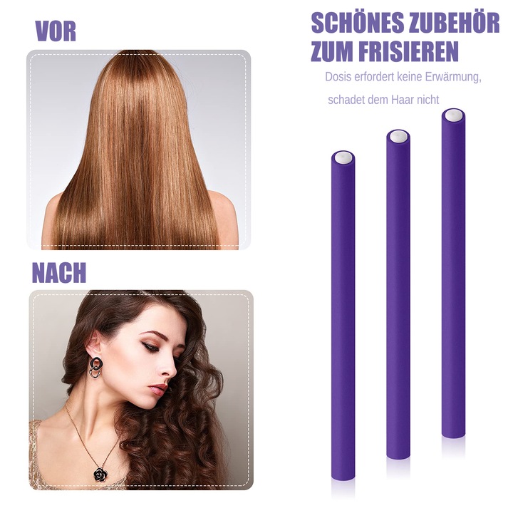 Ondulatoare, bigudiuri fara caldura, tije flexibile, include piepteni din otel inoxidabil, utilizare usoara, pentru toate tipurile de par