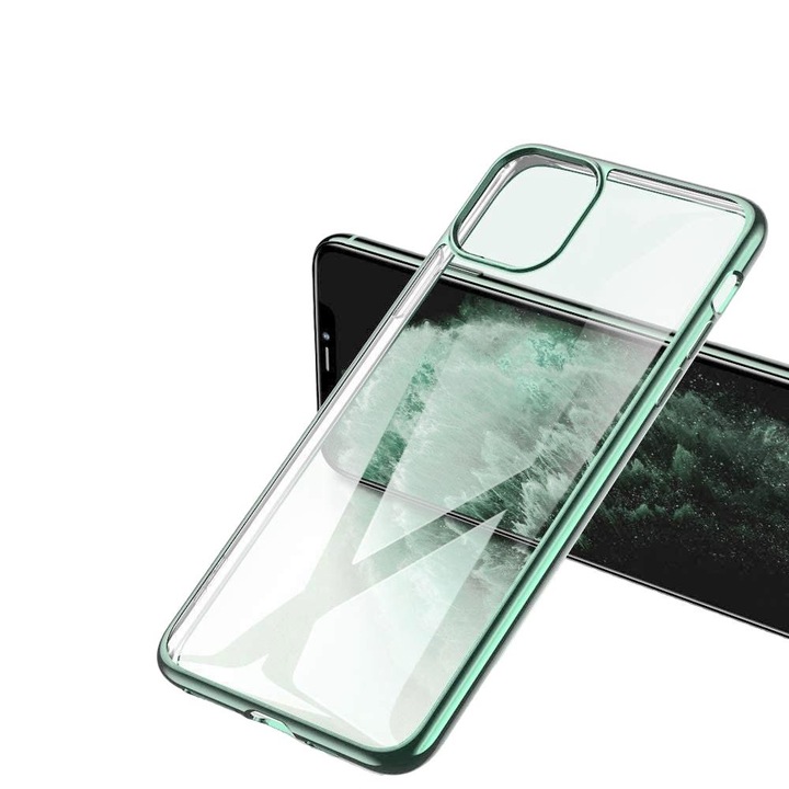 Кейс за iPhone 11 Pro, Mmgoqqt, TPU, прозрачен с тъмно зелена рамка, 5.8 инча