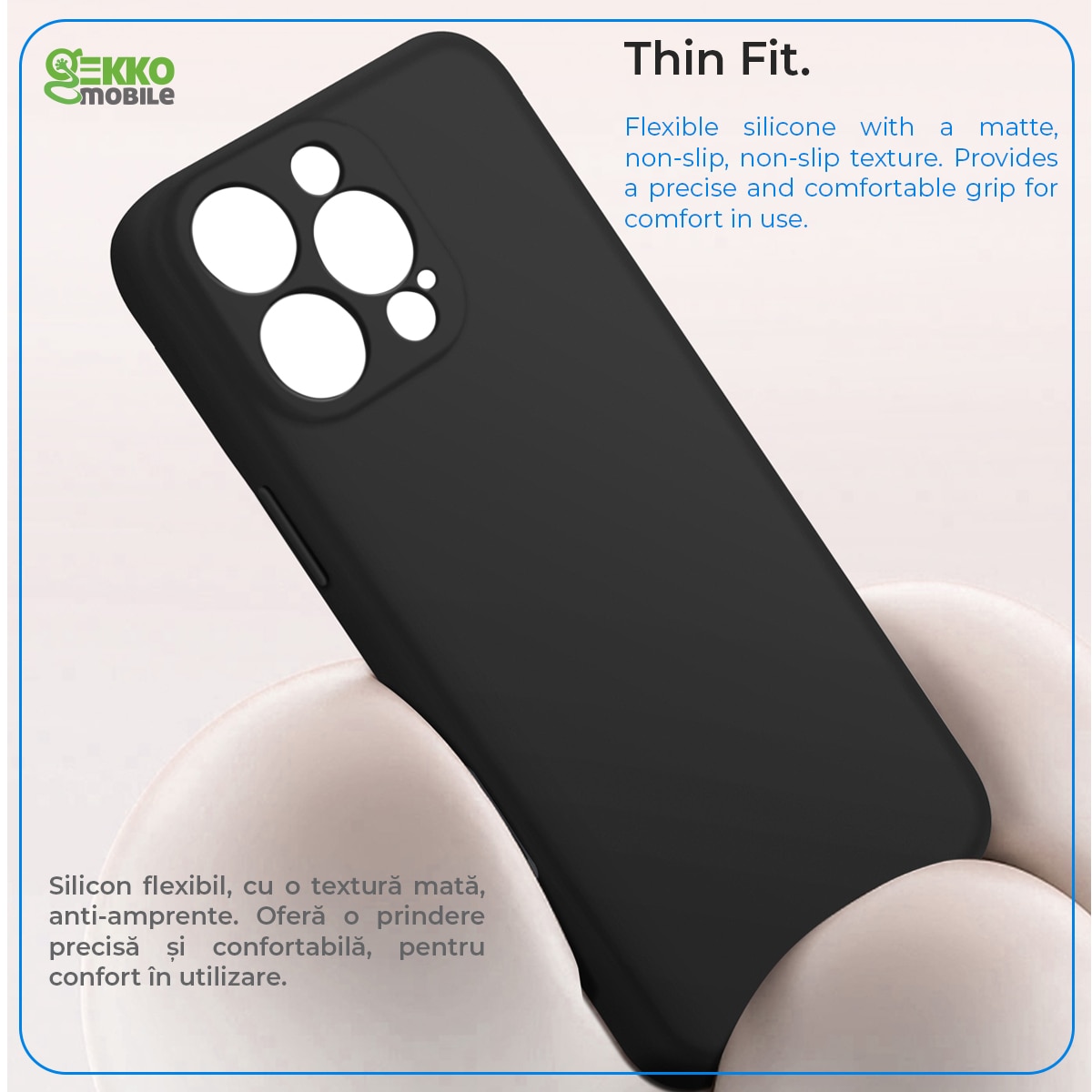 Husa pentru iPhone 16 Pro, Ultrasubtire, din silicon gel, Mata, anti-amprente, decupaje dedicate pentru lentile, porturi si butoane, 0.3mm, Frosted, Neagra