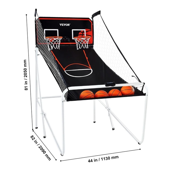 Joc de arcade baschet, design compact pliabil, set cu pompa de aer si 4 mingi de baschet, 82x44x81 in