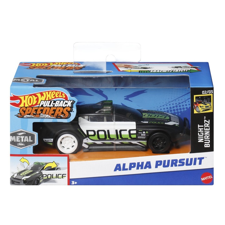 Количка Hot Wheels Pull-Back Speeders - Police Alpha Pursuit, 1:43