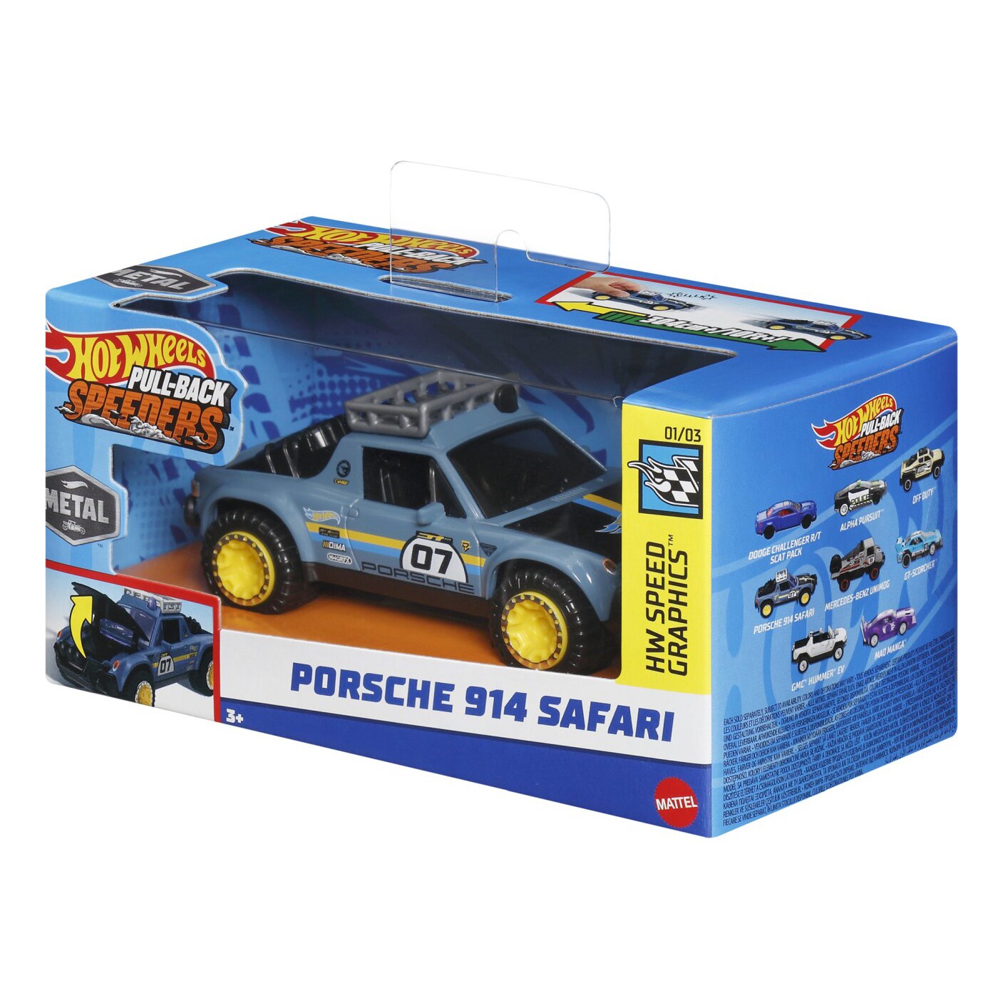 Masinuta Hot Wheels Pull-Back Speeders - Porsche 914 Safari, 1:43