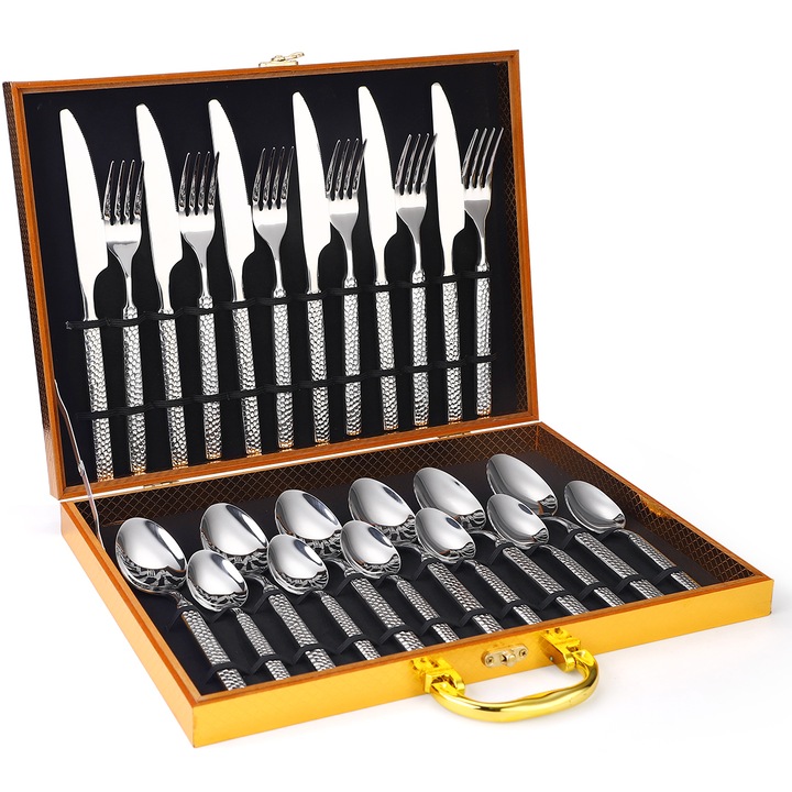 Комплект прибори от неръждаема стомана, VENUS STAR, 24 части, за 6 души, хром луксозно издание