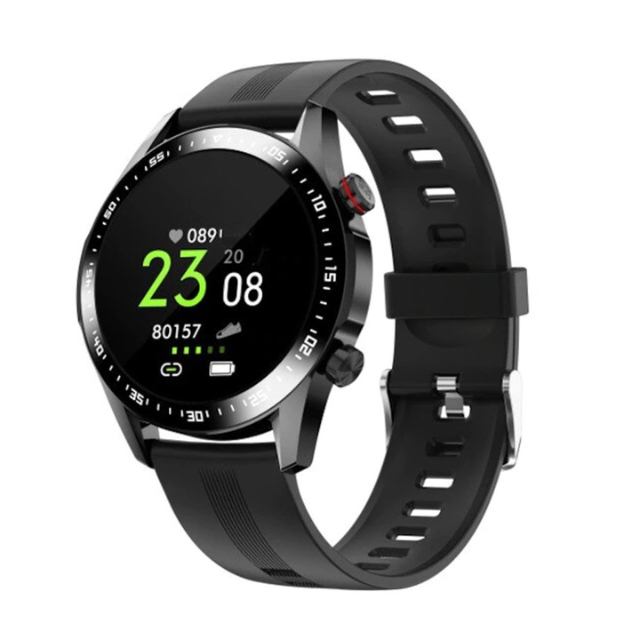 Ceas Inteligent EDAR, Smartwatch Unisex, Compatibil Android. iOS, Ecran 1.3" HD, Bluetooth 5.3, Touch, Monitorizare Somn Si Activitati Fizice, Pedometru, Rezistent La Apa IP68, Notificari Aplicatii, Model L13, Negru
