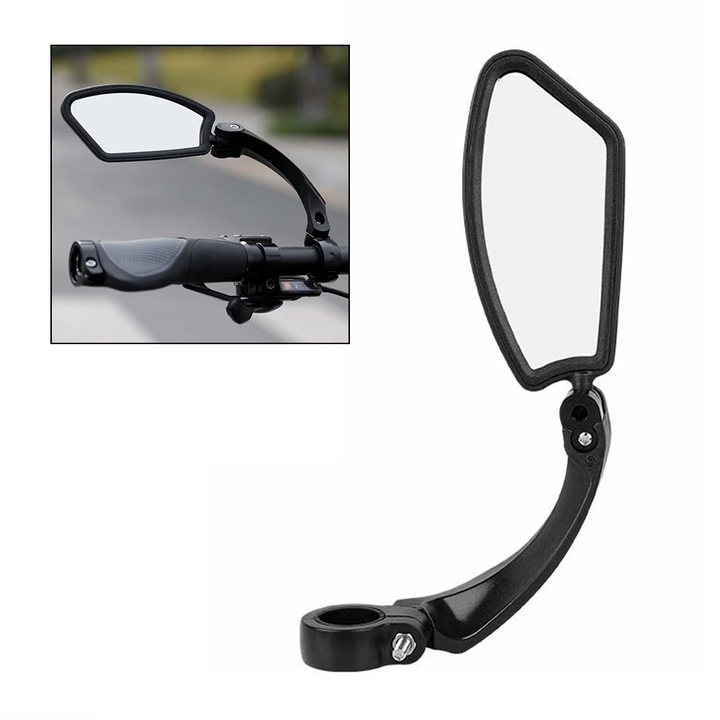 Oglinda retrovizoare bicicleta, scuter, motocicleta, MTB, BMX, HD, reglabila 360 grade, ajustabila, vizibilitate unghi larg, stanga