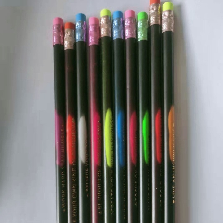 Motivációs ceruza készlet gyerekeknek, QttvbTna, arany gravírozás, színváltás, fa
