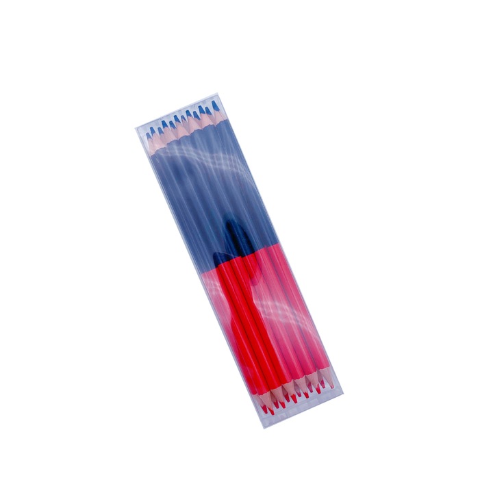 12 db bicolor ceruzakészlet, QttvbTna, piros és kék, minőségi fából, tartós