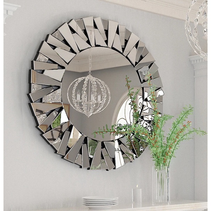 Dekoratív tükör, Üveg/MDF, 80x80cm, ezüst, elegáns kivitel