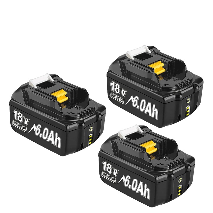 Комплект от 3 литиево-йонни батерии 6000mAh 18V със зарядно устройство 4A/6A, черни