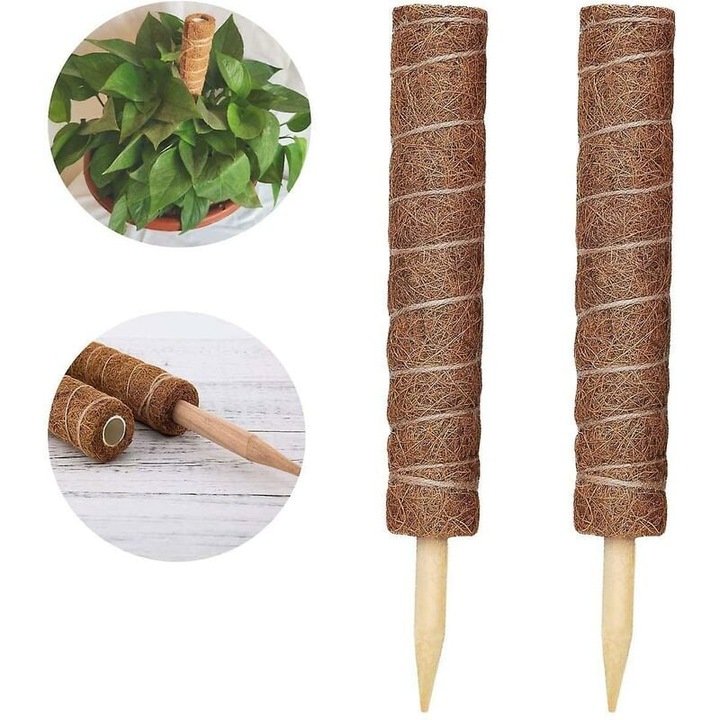 Stalpi de muschi pentru plante, Enforose, set de 2, din fibra de nuca de cocos, extensibili, pentru gradinarit interior si exterior