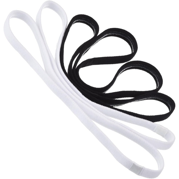Banda de sport unisex AMRINUGL, set de 4 bucati, elastica, cu prindere din silicon antiderapant, alb/negru