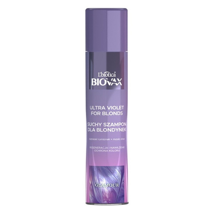 Sampon uscat L'biotica Biovax Glamour Ultra Violet pentru par blond, 200 ml, ingrijire si volum