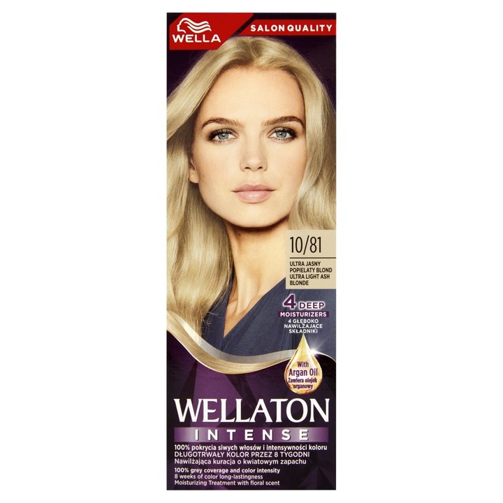 Vopsea de par Wella Wellaton Intense 50 ml, 100% acoperire fire albe, cu ulei de argan, nuanta ultra deschis blond cenusiu