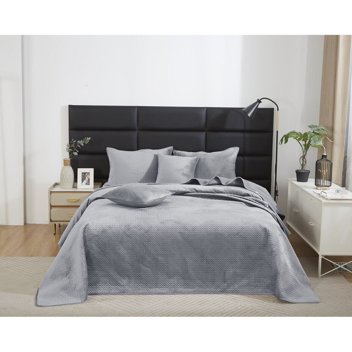 Cuvertura de pat, 80x160 cm, Maya, Poliester, Gri