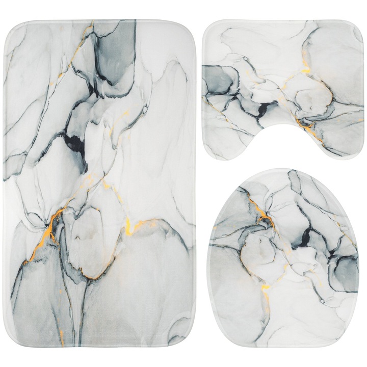 Set 3 Covorase Baie FizioTab®, Antiderapante, Model Abstract Gri