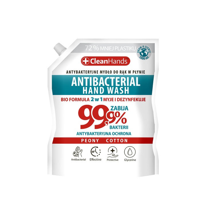 Антибактериален сапун, Чисти ръце, 99,9% божур и памук, 1000 ml
