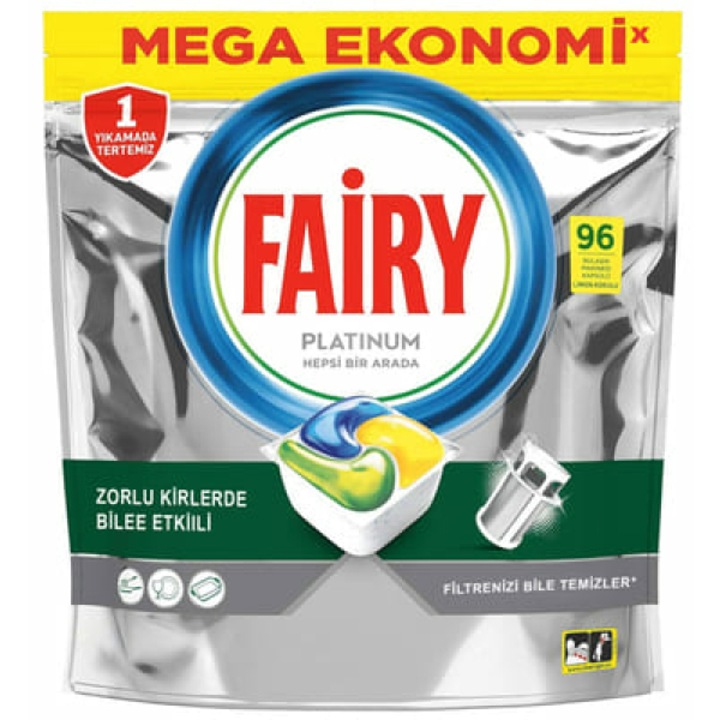 Detergent masina de spalat vase, Fairy Platinum All In One, 96 capsule, efect de curatare rapid, multicolor