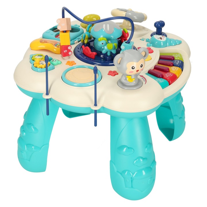Masa albastra cu pian educativ, multicolor, 3 ani+