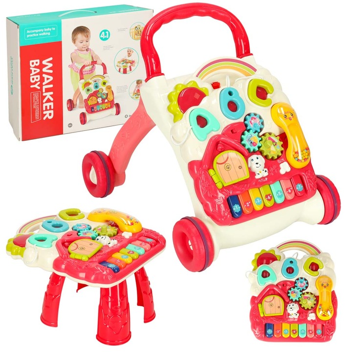 Интерактивна образователна маса Push Walker 4в1 червена