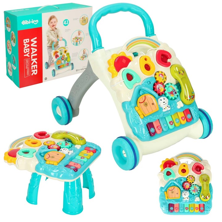 Интерактивна образователна маса Push Walker 4в1 синя