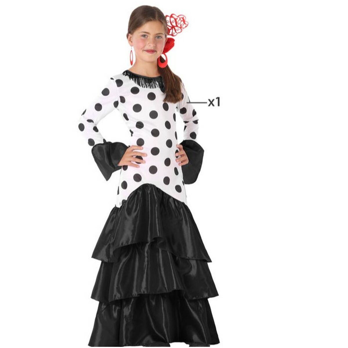 ATOSA Flamenco-Kostüm Für Mädchen – Schwarzes Karnevalskleid, Größe 7-9 Jahre, 100% Polyester
