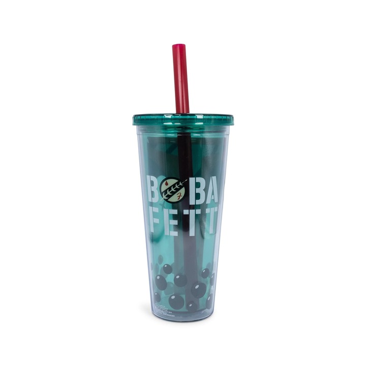 Star Wars Boba Fett műanyag pohár fedővel és szívószállal, ezüst bivaly, többszínű