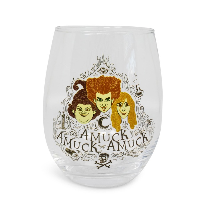 Disney Hocus Pocus Amuck Стъклена безстъблена чаша, сребристо биволско, многоцветна