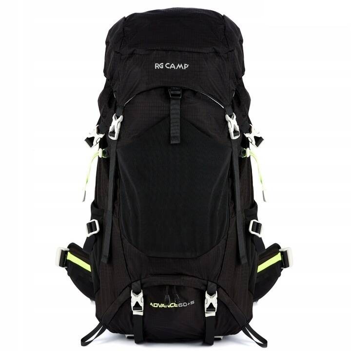 Rucsac turistic trekking, RG Camp, nylon, 60 l, cu sistem de ventilatie, negru