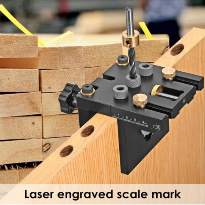 Kit de dibluri pentru prelucrarea lemnului, Reglabil pentru diferite grosimi de placa, Aluminiu, Negru