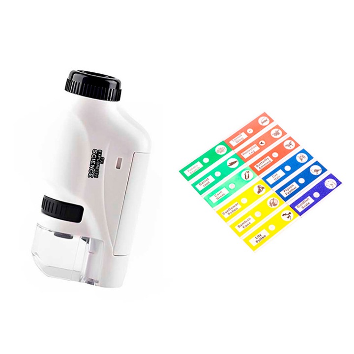 Microscop portabil pentru copii, NetScroll, 60x-120x, 12 diapozitive observatie, dimensiuni 10.5x5.3cm