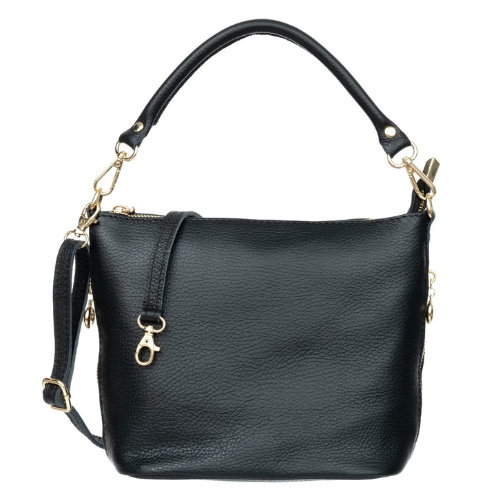 Geanta de umar din piele naturala, Vezze, cu fermoar, detalii auriidqff