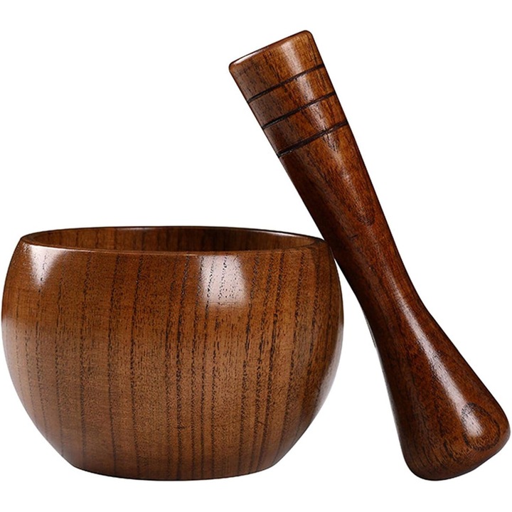 Prese manuale din lemn, Enforose, mojar din lemn pentru salata de papaya, lemn natural, design ergonomic