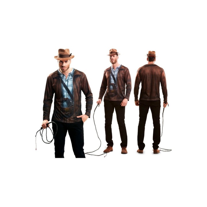 Tricou pentru costum Halloween, My Other Me, Indiana Jones, Poliester, Maro, S