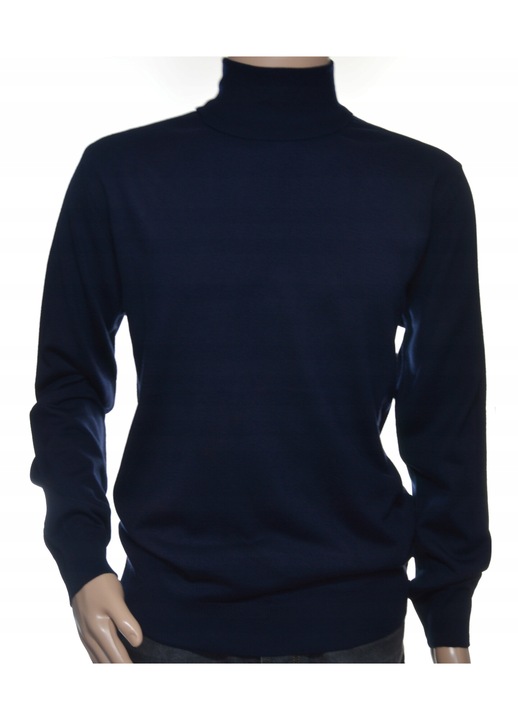 Bőrnyakú férfi pulóver, kasmír/gyapjú, sötétkék, M INTL