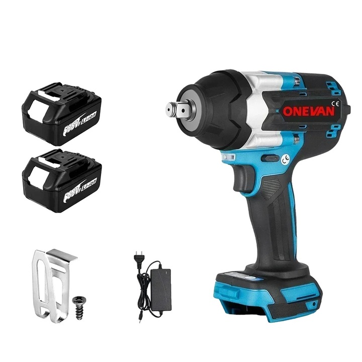 Ударен винтоверт Onevan, максимален въртящ момент 1800 NM, безчетков мотор, 7000 об./мин., включени 2 батерии