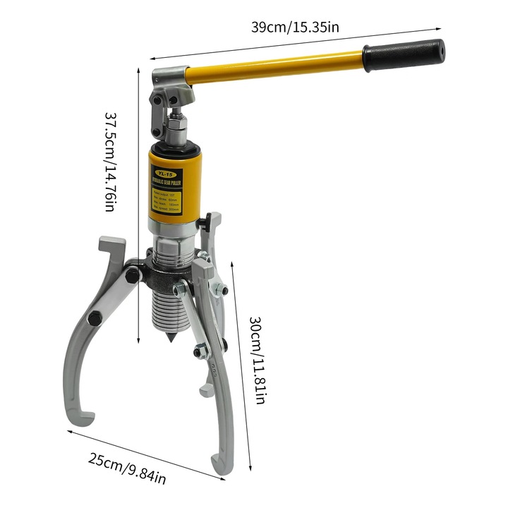 Kit de extragere hidraulica 15T, design ajustabil, constructie durabila, galben