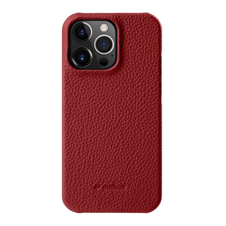 Husa Melkco Luxury din piele naturala pentru Iphone 14 Pro 6.1, Back Snap, Calitate Premium, Handmade, Rosu