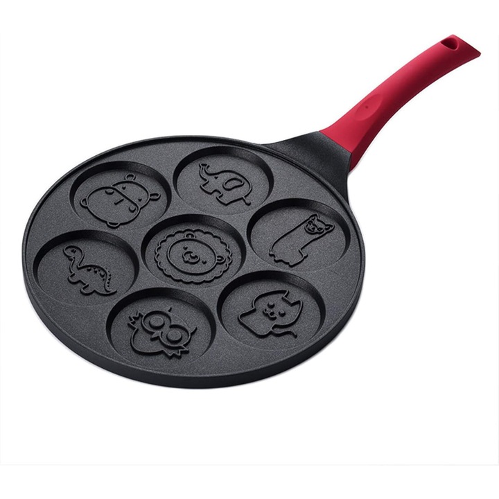 Jormftte Palacsintasütő, 26 cm, alumínium, fekete és piros, 7 állatforma