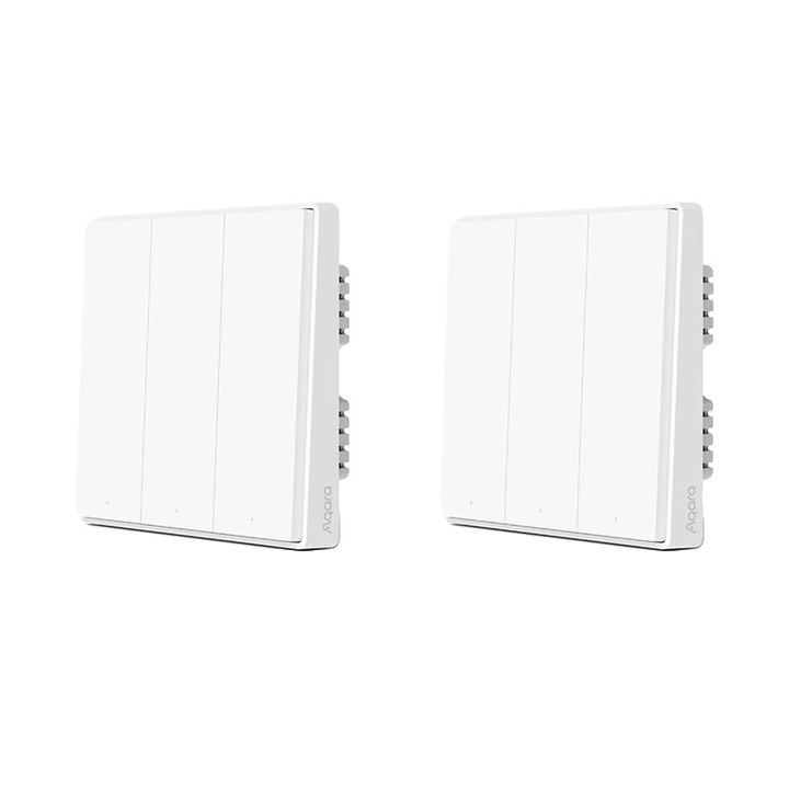 Comutator inteligent de perete Aqara, control cu 3 taste, conectivitate ZigBee>, 2X fara 3 taste neutre