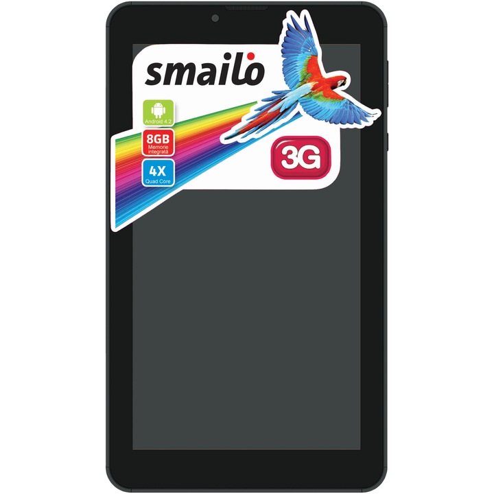 Tableta Smailo Express cu procesor ARM Cortex A7 Quad-Core 1.3GHz, 7", IPS, 1GB DDR3, 8GB, Wi-Fi, 3G, GPS, Bluetooth, Android 4.2 Jelly Bean, Black