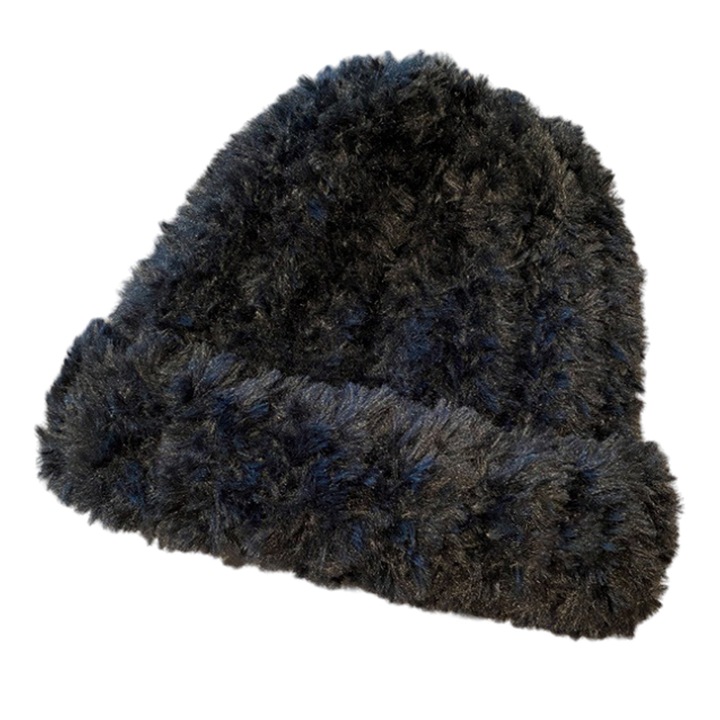 Caciula tricotata pentru femei, Jormftte, neagra, dimensiune 54x58cm, cu protectie din blana artificiala