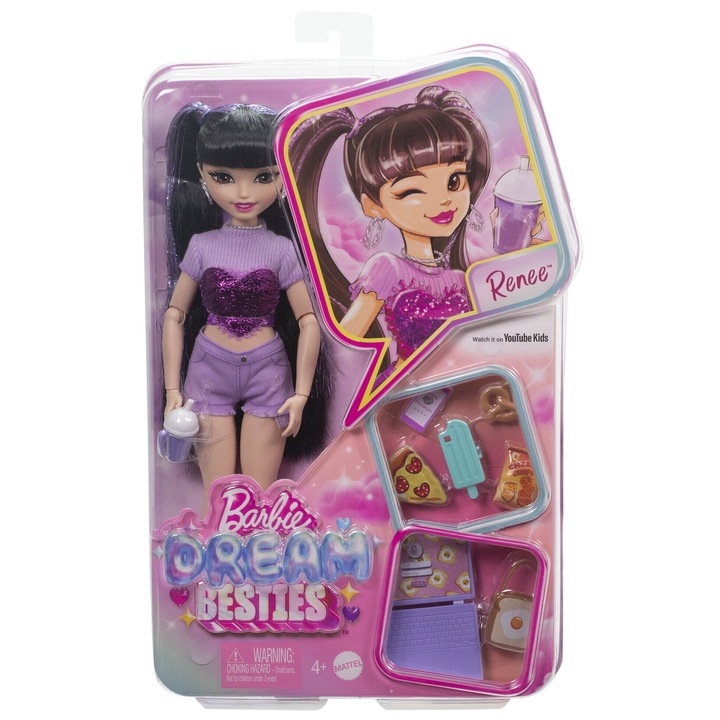 Кукла Barbie Dream Besties Renee, включени аксесоари, лилава, 4 години+