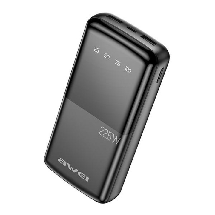 Awei P13K 20000mAh külső akkumulátor, gyorstöltés, digitális kijelző, fekete, 146x69,3x28,5mm