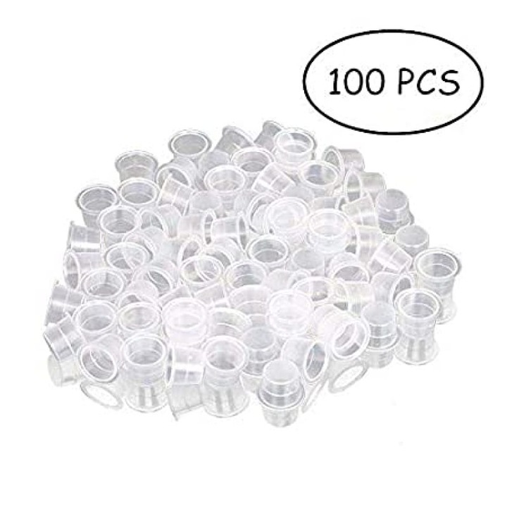 Set de 100 cupe din plastic pentru cerneala de tatuaj, BGHYHYHI, alb, 1.9x1.4cm