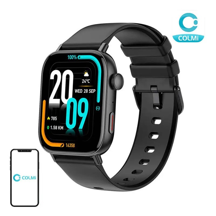 Smartwatch Colmi C8 Max, 1.83", monitorizare sanatate, Bluetooth, negru