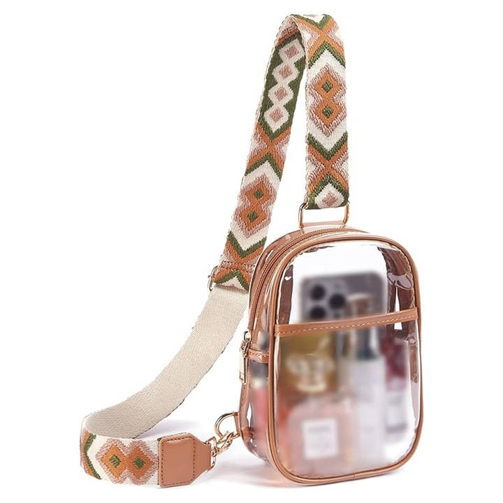 Jormftte átlátszó crossbody táska, koncertekhez és utazáshoz, barna színű, TPU típusú