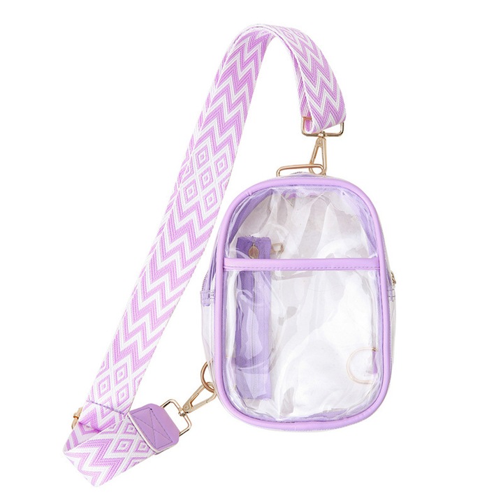Jormftte átlátszó női crossbody táska, strapabíró, állítható pánttal, lila