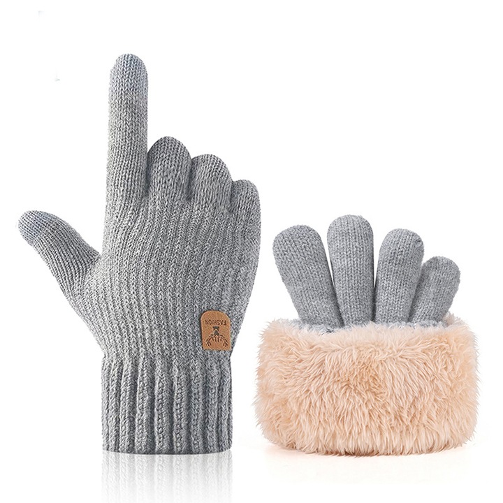 Manusi barbati AMRUGL, termice, tricot, cu touchscreen, gri, 11x23cm, M
