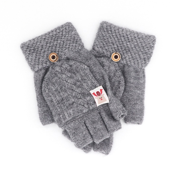 Manusi fara degete pentru copii/adulti, Enforose, design dragut, material moale, gri