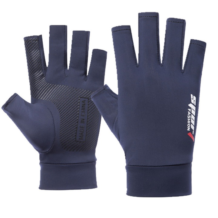 Manusi de protectie solara pentru barbati, vara, matase de gheata, condus, calarie, pescuit, manusi cu doua degete, respirabile, anti-alunecare.